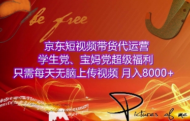 京东短视频带货代运营，学生党、宝妈党超级福利，只需每天无脑上传视频，月入8000+【仅揭秘】-搞钱利器