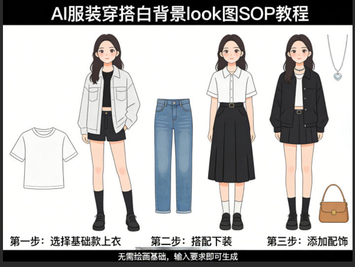 AI服装穿搭白背景look图SOP教程，不用会画画，提几句具体要求，AI就能还你一个奇迹-搞钱利器