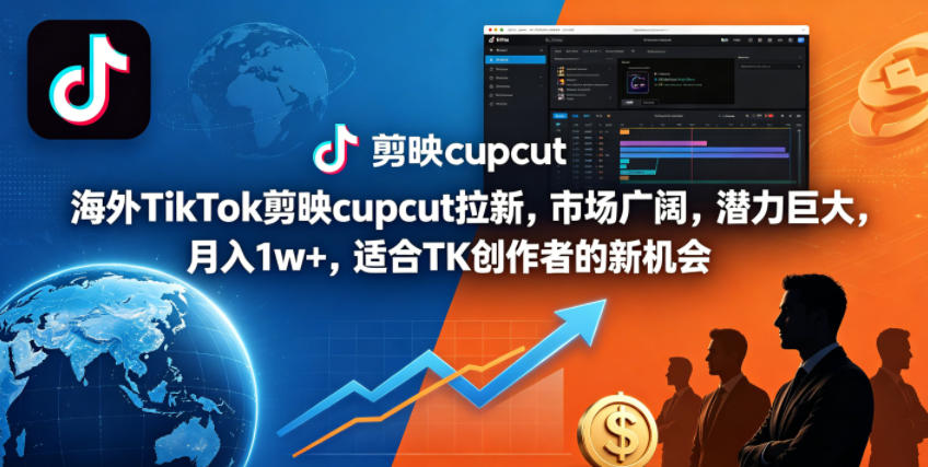 海外TikTok剪映cupcut拉新，市场广阔，潜力巨大，月入1w+，适合TK创作者的新机会-搞钱利器