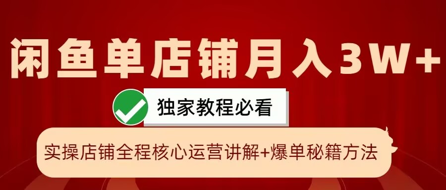 闲鱼单店铺月入3W+实操展示，爆单核心秘籍，一学就会【揭秘】-搞钱利器