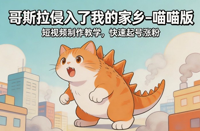 哥斯拉侵入了我的家乡–喵喵版短视频制作教学，快速起号涨粉-搞钱利器