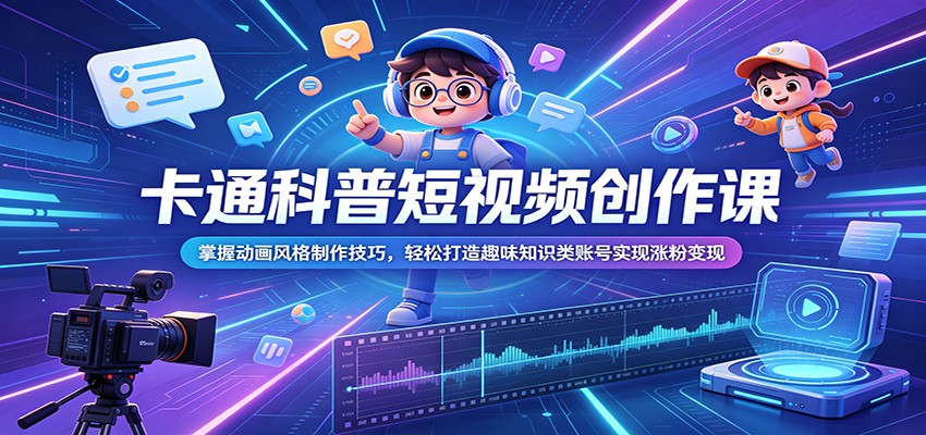 卡通科普短视频创作课：掌握动画风格制作技巧，轻松打造趣味知识类账号实现涨粉变现-搞钱利器