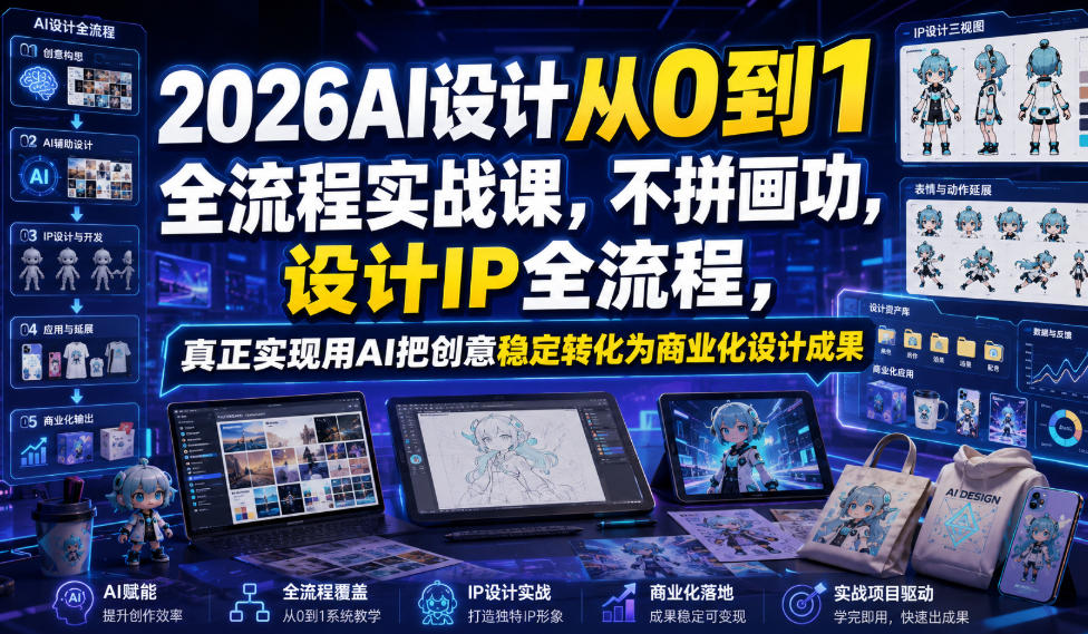 2026AI设计从0到1全流程实战课，不拼画功，设计IP全流程，真正实现用AI把创意稳定转化为商业化设计成果-搞钱利器