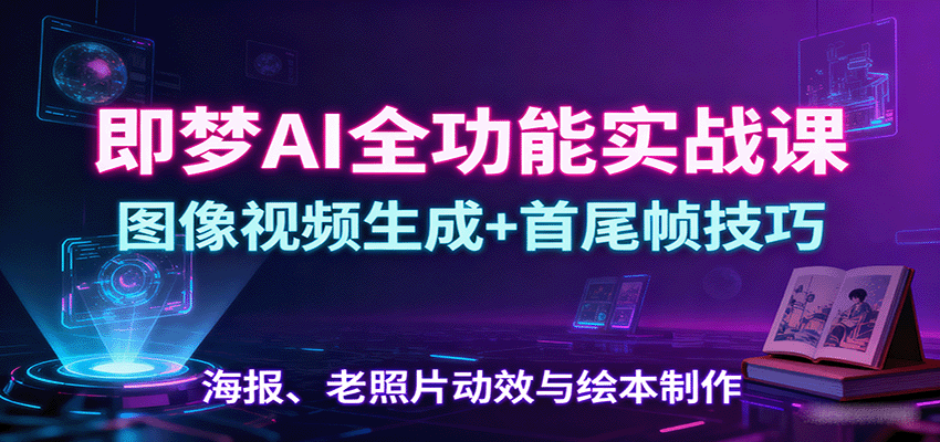 即梦AI全功能实战课：图像视频生成+首尾帧技巧，海报、老照片动效与绘本制作-搞钱利器