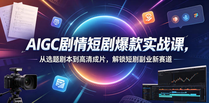 AIGC剧情短剧爆款实战课，从选题剧本到高清成片，解锁短剧副业新赛道-搞钱利器
