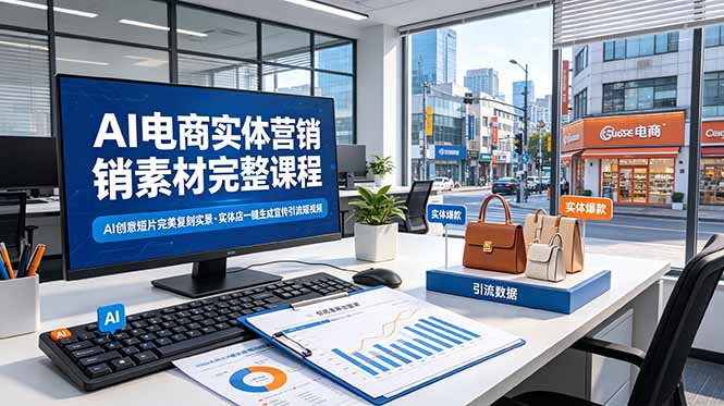AI电商实体营销素材完整课程，AI创意短片完美复刻实景，实体店一键生成宣传引流短视频-搞钱利器