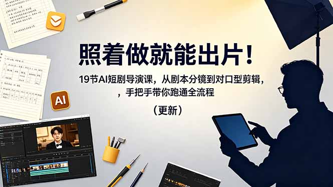 照着做就能出片!19节AI短剧导演课,从剧本分镜到对口型剪辑,手把手带你跑通全流程(更新-搞钱利器
