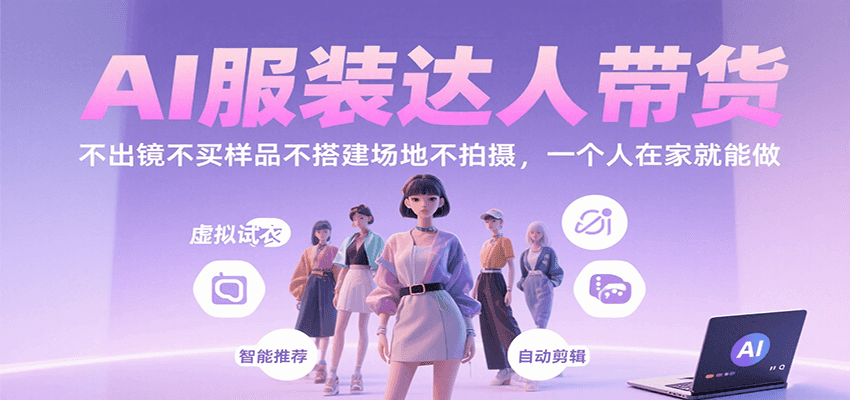 AI服装达人带货，不出镜不买样品不搭建场地不拍摄，一个人在家就能做-搞钱利器