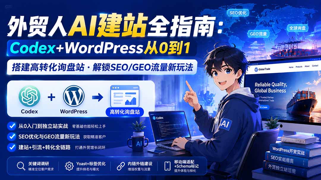 外贸人AI建站全指南：Codex+WordPress从0到1·搭建高转化询盘站·解锁SEO/GEO流量新玩法-更新-搞钱利器