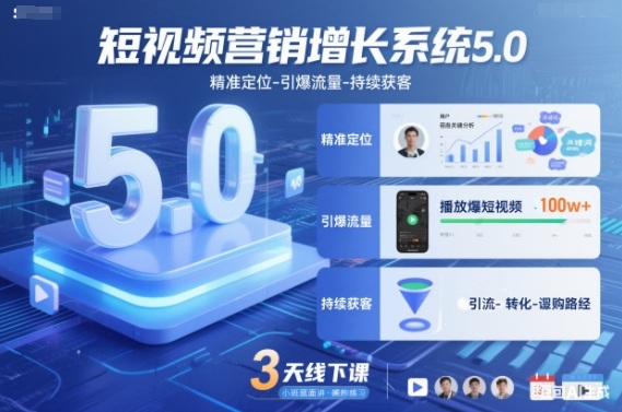 短视频营销增长系统5.0，精准定位-引爆流量-持续获客，3天线下课(音频+图片)-搞钱利器