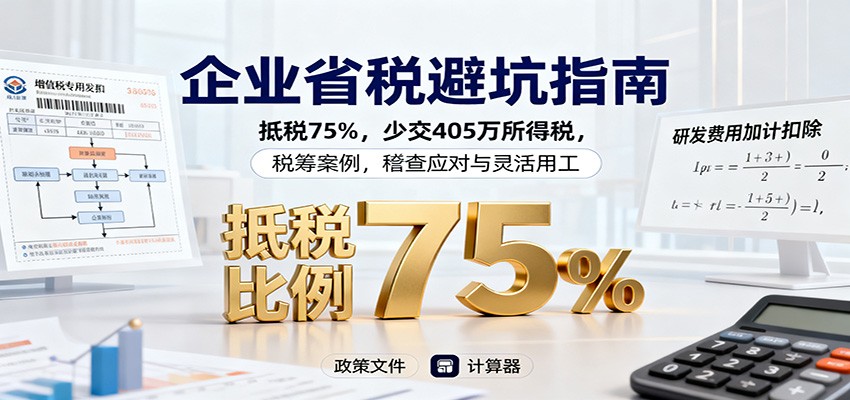 企业省税避坑指南：抵税75%，少交405万所得税，税筹案例，稽查应对与灵活用工-搞钱利器