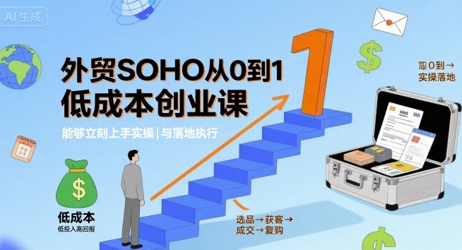 外贸SOHO从0到1低成本创业课，能够立刻上手实操与落地执行-搞钱利器