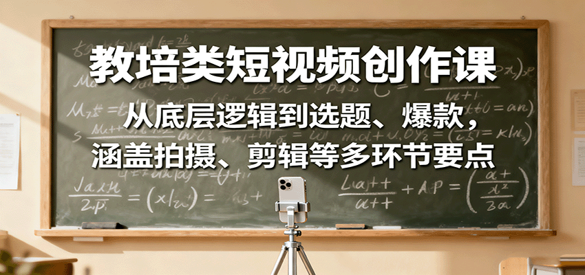 教培类短视频创作课：从底层逻辑到选题、爆款，涵盖拍摄、剪辑等多环节要点-搞钱利器