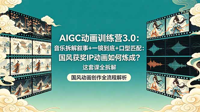 AIGC动画训练营3.0：音乐拆解叙事+一镜到底+口型匹配：国风获奖IP动画如何炼成？这套课全拆解-搞钱利器