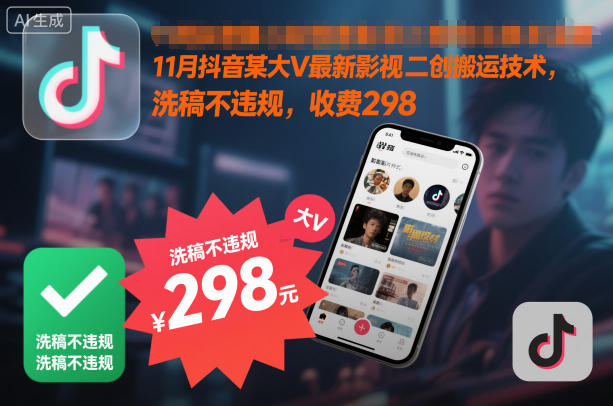 11月抖音某大V最新影视二创搬运技术,洗稿不违规,收费298-搞钱利器