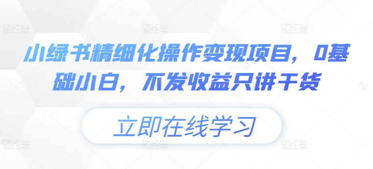 小绿书精细化操作变现项目，0基础小白，不发收益只讲干货-搞钱利器