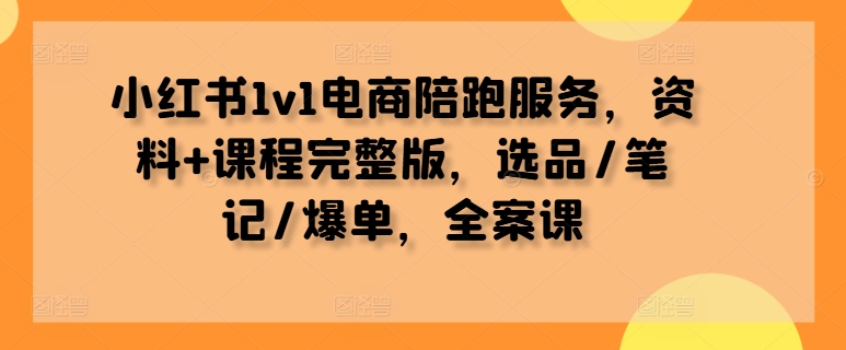 小红书1v1电商陪跑服务，资料+课程完整版，选品/笔记/爆单，全案课-搞钱利器