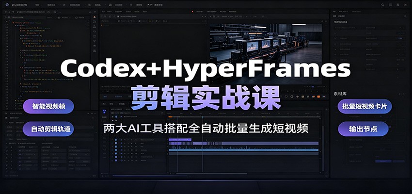 Codex+HyperFrames剪辑实战课：两大AI工具搭配全自动批量生成短视频-搞钱利器