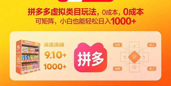 拼多多虚拟类目玩法，0成本，可矩阵，小白也能轻松日入1000+-搞钱利器