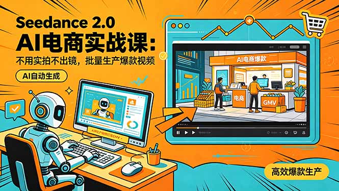 Seedance 2.0 AI电商实战课：不用实拍不出镜，批量生产爆款视频打爆GMV-搞钱利器