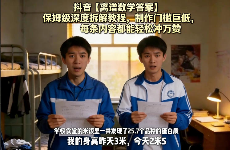 抖音【离谱数学答案】保姆级深度拆解教程，制作门槛巨低，每条内容都能轻松冲万赞，附详细步骤-搞钱利器