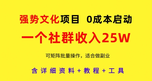 强势文化项目，一个社群收入25个W，0成本启动，可矩阵批量操作，原创详细实操教程-搞钱利器
