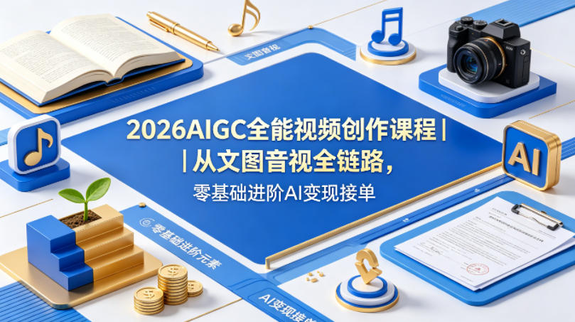 2026AIGC全能视频创作课程｜从文图音视全链路，零基础进阶AI变现接单-搞钱利器
