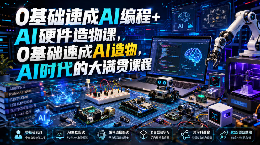 0基础速成AI编程+AI硬件造物课，0基础速成AI造物，AI时代的大满贯课程-搞钱利器