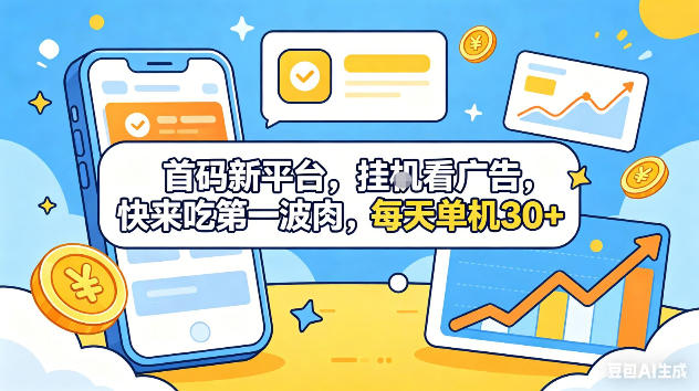 首码新平台，挂G自动看广告，快来吃第一波肉，每天单机30+，可矩阵放大【揭秘】-搞钱利器