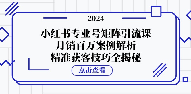 小红书专业号矩阵引流课，月销百万案例解析，精准获客技巧全揭秘-搞钱利器