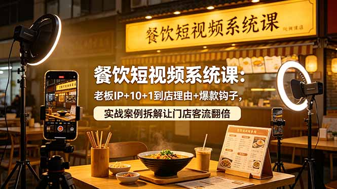 餐饮短视频系统课：老板IP+10+1到店理由+爆款钩子，实战案例拆解让门店客流翻倍-搞钱利器