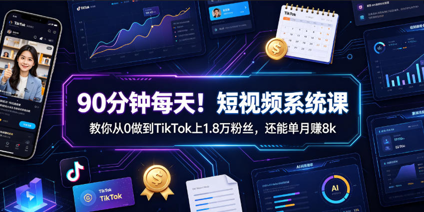 90分钟每天！短视频系统课教你从0做到TikTok上1.8万粉丝，还能单月賺8k【原创双语字幕】-搞钱利器