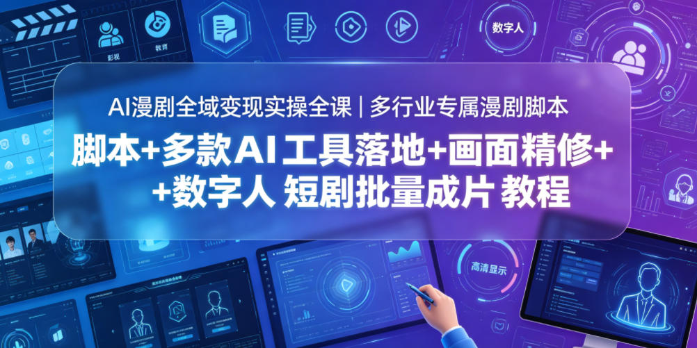 AI漫剧全域变现实操全课｜多行业专属漫剧脚本+多款AI工具落地+画面精修+数字人短剧批量成片全教程-搞钱利器
