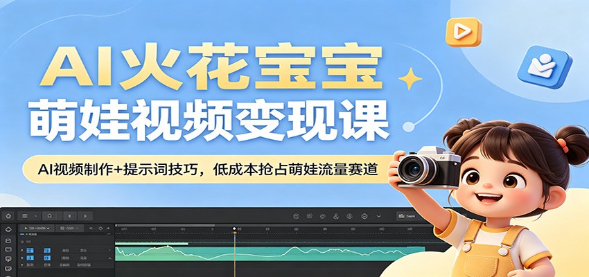 AI火花宝宝萌娃视频变现课：AI视频制作+提示词技巧，低成本抢占萌娃流量赛道-搞钱利器