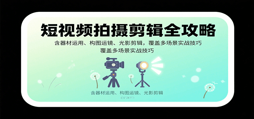 短视频拍摄剪辑全攻略：含器材运用、构图运镜、光影剪辑，覆盖多场景实战技巧-搞钱利器