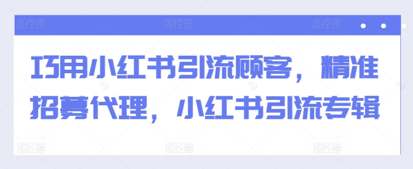 巧用小红书引流顾客，精准招募代理，小红书引流专辑-搞钱利器