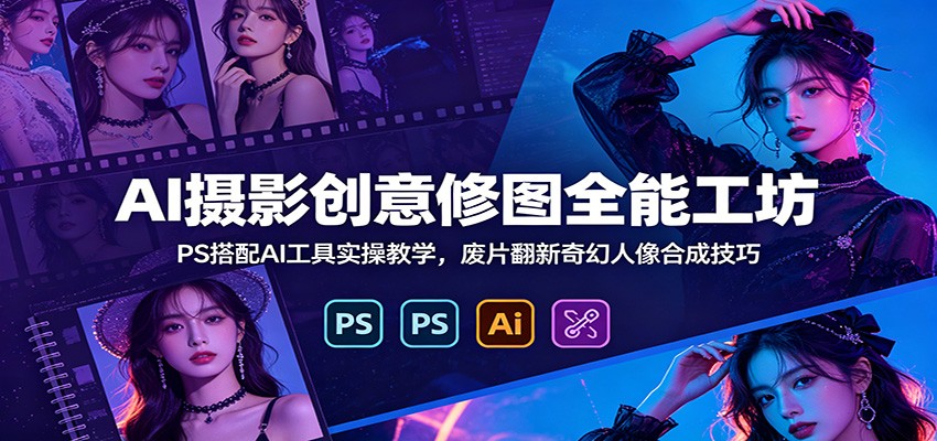 AI摄影创意修图全能工坊：PS搭配AI工具实操教学，废片翻新奇幻人像合成技巧-搞钱利器