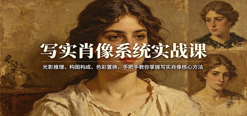 写实肖像系统实战课：光影推理、构图构成、色彩置换，手把手教你掌握写实肖像核心方法-搞钱利器