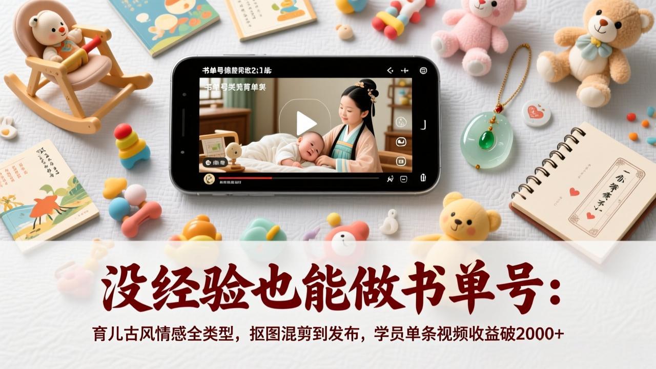 没经验也能做书单号：育儿古风情感全类型，抠图混剪到发布，学员单条视频收益破2000+-搞钱利器