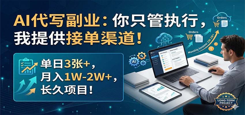 AI代写副业：你只管执行，我提供接单渠道！单日3张+，月入1W-2W+，长久项目-搞钱利器
