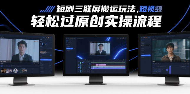 短剧三联屏搬运玩法，短剧搬运轻松过原创实操流程-搞钱利器