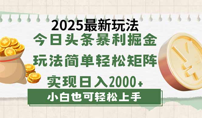 今日头条2025最新玩法，思路简单，复制粘贴，轻松实现矩阵日入2000+-搞钱利器