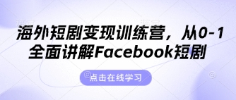 海外短剧变现训练营，从0-1全面讲解Facebook短剧-搞钱利器