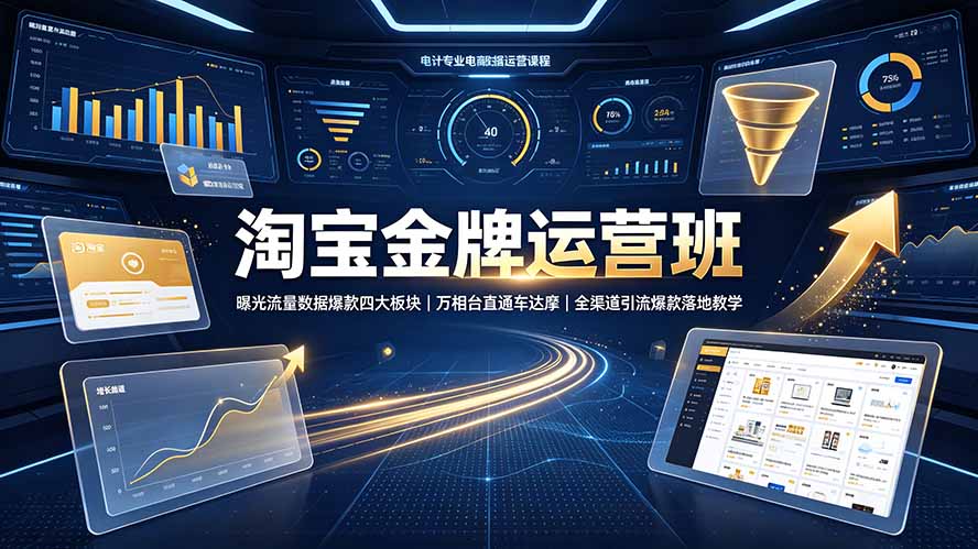 淘宝金牌运营班-7月:曝光流量数据爆款四大板块|万相台直通车达摩|全渠道引流爆款落地教学-搞钱利器