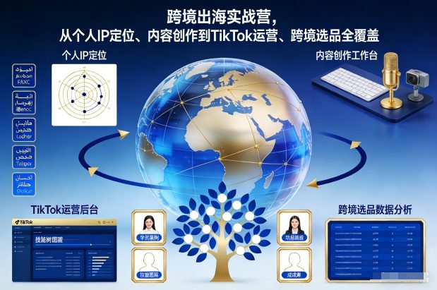 跨境出海实战营，从个人IP定位、内容创作到TikTok运营、跨境选品全覆盖-搞钱利器