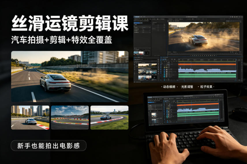 大叔丝滑运镜剪辑课，汽车拍摄+剪辑+特效全覆盖，新手也能拍出电影感-搞钱利器