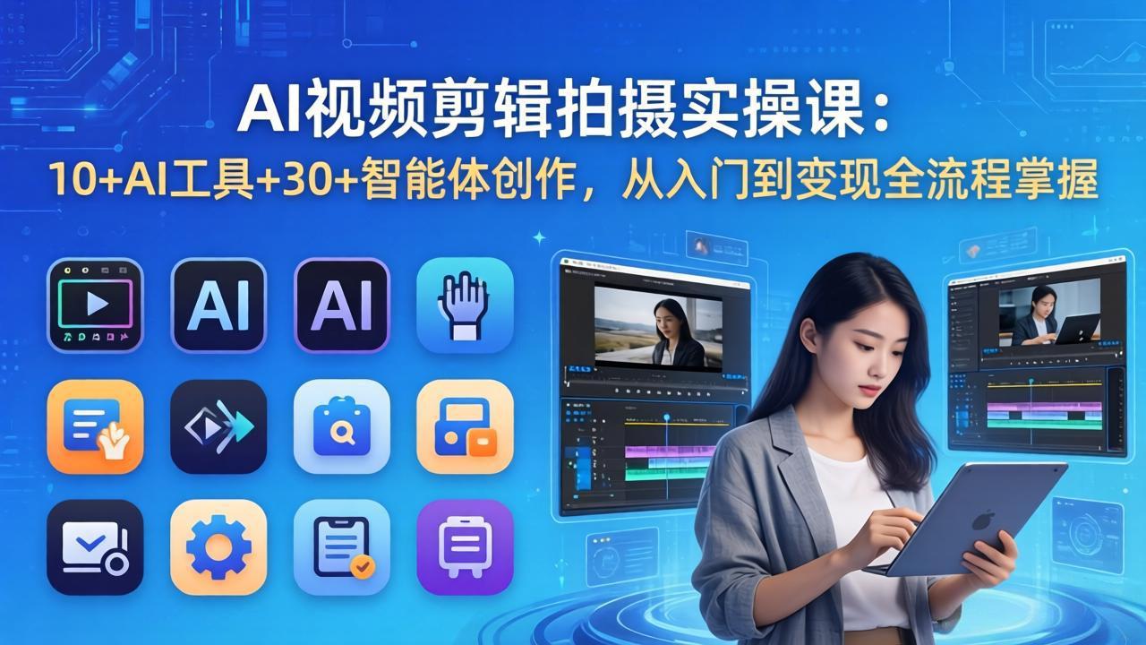 AI 视频剪辑拍摄实操课:10+AI工具+30+智能体创作,从入门到变现全流程掌握-搞钱利器
