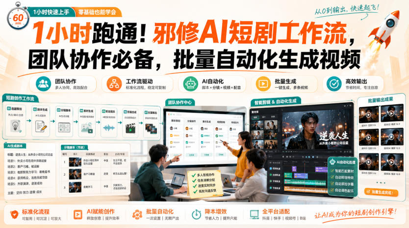 1小时跑通！邪修AI短剧工作流，团队协作必备，批量自动化生成视频-搞钱利器