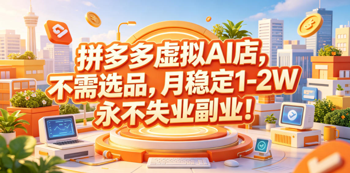 拼多多虚拟AI店，不需选品，月稳定1-2W，永不失业副业！【揭秘】-搞钱利器