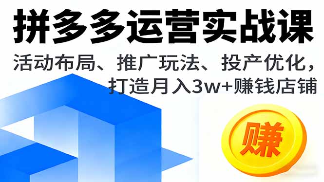 拼多多运营实战课，活动布局、推广玩法、投产优化，打造月入3w+赚钱店铺-搞钱利器